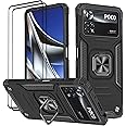KANSi Case for Xiaomi POCO X4 Pro 5G, Tempered Glass [2 Pack] Protective Silicone TPU Shockproof Tough Armor Hard Cover - Black