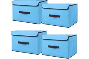 NCRGB Caja Almacenaje Con Tapa, Cajas de Almacenaje Ropa, Caixas Arrumação, Caja de Almacenamiento Plegable Para Guardar Ropa (26×19×16cm/4pack, Azul)