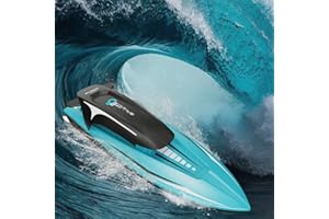 OBEST Bateau télécommandé 2,4 GHz, Vitesse de 20 km/h, avec lumières, 2 Batteries, Anti-Collision, idéal pour piscines, Lacs et étangs, idéal pour Adultes et Enfants