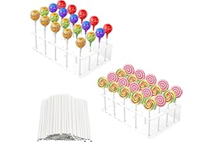 JRJRN 2 Pcs Cake Pop Holder Stand, 20 Holes Lollipop Holder, Clear Acrylic Cake Pop Stand Holder, Lollipop Holder Display Stand, Cake Pop Stand with 100 Cake Pop Sticks for Parties Weddings Birthdays
