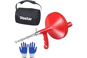 Vastar 7.62M Snake Drain Unblocker Drain Auger, Toilet Drain Unblocker Tools, Flexible Sink Plunger, Drain Unblocker Tools for Bathroom/Kitchen Sink/Shower Drain with Gloves and Storage Bag