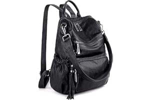 UTO - Bolso Mochila de Mujer Cuero Sintético Bolso de Hombro Bolso Escolar con Bolsillos Laterales con Borlas