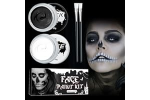 Zokuur Halloween Trucco Bianco e Nero, Trucco Professionale per Viso e Corpo, Nero + Bianco truccabimbi, Trucchi Halloween Set con Pennelli per il Trucco per il Trucco Teatrale, Halloween, Carnevale