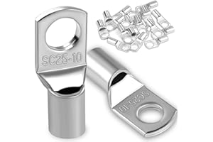 DAWENUR 20 Pièces 25mm² Cosses Tubulaires M10 Cosses Annulaires, Cosses à Sertir a Oeil à Anneau, Œillet en Cuivre Étamé Cosse à Sertir pour Câble Électrique