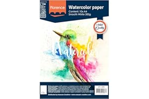 VAESSEN CREATIVE Carta per Acquerello Florence Liscia 10x - Carta per Pittura ad Acqua A4 - Bianco - Blocco da Disegno e Libro d'arte per Disegno, Carta Artistica e Acquerello - 300 gsm