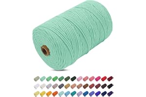 Corde Macramé 3mm x 200m, Uiopa Fil Macramé 3mm Corde Coton Naturelle 4 Brins, Coloré Ficelle Cordon Coton pour Tressée DIY, Tentures Murales, Porte Plante, Rideau, Decoration Boheme (Menthe Verte)