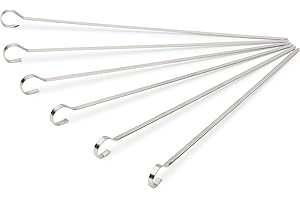 INSPIRED HOME LIVING SHISH KABOB SKEWERS Stainless Steel - Set of 6 Flat Wide 37cm Barbecue ( BBQ Accessories ) Metal with Ring-Tip Handle - Cooks Quicker and More Evenly By Infusing Heat Into the Center of the Food (6)
