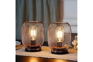 JHY DESIGN Lampa stołowa działająca na baterie, zestaw 2 metalowych lampek nocnych z LED, bateria stołowa lampa, idealna do sypialni, salonu, wesela, przyjęć, wnętrz i na zewnątrz (Okrągła forma)