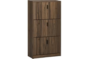 HOMCOM Skoskåp med 3 fällbara luckor 18 par 63 x 24 x 117 cm valnöt
