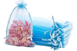XMASOLDECOR 20Pcs Bleu Clair Sacs Organza 10x15cm, Sacs Cadeaux en Organza Pochette à Bijoux, Sachets en Organza pour Bonbons, Lavande, Mariage, Anniversaire