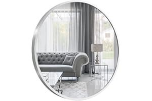 GOLD&CHROME UNIQUE DESIGN Lustro ścienne, okrągłe, z aluminiową ramą - Srebrny ⌀40 cm Lustro pokryte teflonem, odporne na wilgoć - Rama lustra o głębokości 2 cm