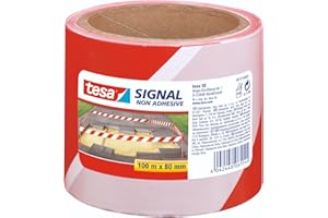 tesa® Signal Absperrband - Warnband zur Absperrung, Markierung und zur Abgrenzung von Gefahrenbereichen - nicht klebend - Rot-Weiß, 100 m x 80 mm