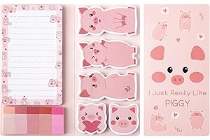 E1mity Cute Pig Sticky Notes Set - 550 Sheets Kawaii Pink Pig Sticky Notes, I Just Really Like Pig Self-Stick Paper Clips, Novelty Animals Shape Writing Memo Pads Page Marker for Kids Home School Gift