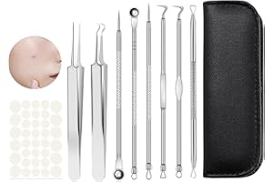 CICIING Strumento di espressione brufoli rimozione punti neri Blackhead Remover, 8Pcs Pimple Squeezing Tool con 36Pcs Pimple Patch, pinzette in acciaio inox Blackhead Remover per la cura del viso naso