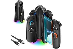 ALAFLY Chargeur de Manette pour Switch 2 Joy-Con, Station de Charge Magnétique 4 en 1 à Alignement Automatique, Voyants LED et Protection Contre Les Surcharges, Charge Bidirectionnelle, Noire