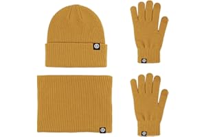 LumiSyne Winter 3 In 1 Scarf Hat Glove Set For Men Women Solid Color Knitted Beanie Hat Touch Screen Gloves Neck Warmer With Thermal Fleece Lining Cold Weather Warm Set