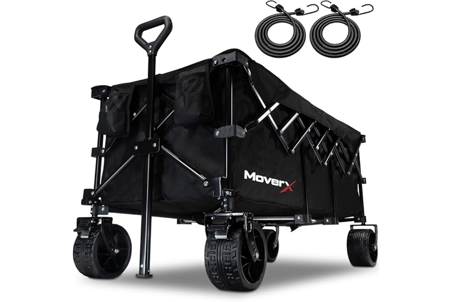MoverX 300L Festival Trolley on Wheels, Folding Wagon, Portable Camping Cart, Collapsible Foldable Trolly for Beach Outdoor Garden Picnic Shopping Fishing, Wide Wheels, Adjustable Handle, Black