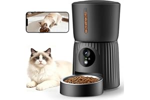 Faroro Comedero Gato Automático WiFi, 1080P HD Cámara con Visión Nocturna, 4L Alimentador para Perros/Gatos con Audio 2Vías, App Control, Cámara Ajustable, Sensor Anti-Bloqueo y Alimentación Dual