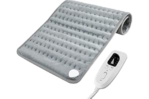 Jsdoin Heizkissen, Elektrisches Heizkissen mit Abschaltautomatik und 6 Temperaturstufen für Rücken Nacken Schulter Bauch Maschinenwaschbar-Grau(12„ x 24“/ 30x60cm）