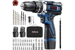 UNDREEM Visseuse Devisseuse Sans Fil avec 2X 12V Pile, Perceuse électrique avec Perceuse à Percussion, 25+3 Niveaux de Couple et de Fonction, 52 Accessoires