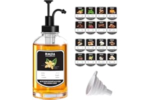 HMJIA Dispenser per Sciroppo di Caffè Caraffa per Sciroppo in Vetro da 500ML con Etichette e Pompa Sispenser per Vaniglia e Caramello per Bar e Accessori da Cucina (1 pezzo - Nero Rotondo, 500ML)