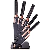 Kitchen Knife Block Set Copper 5 Piece Set with Knives Clear Acrylic Block Stainless Steel Blades - by Nuovva