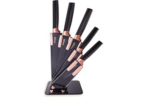 Kitchen Knife Block Set Copper 5 Piece Set with Knives Clear Acrylic Block Stainless Steel Blades - by Nuovva