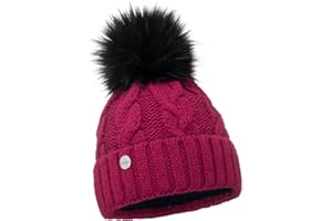 ELIMELI® Berretto invernale da donna con pompon in pelliccia, fodera interna in pile, caldo berretto da donna, berretto invernale con pompon in pelliccia sintetica, prodotto in UE