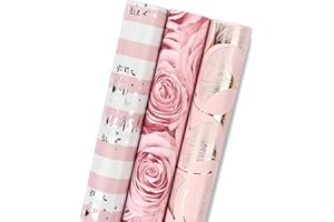 RUSPEPA Rollo De Papel De Regalo - Mini Roll - 3 Diseños Florales Rosados Diferentes (42,5 Pies Cuadrados Ttl.) - 43,2 cm X 3,05 m Por Rollo