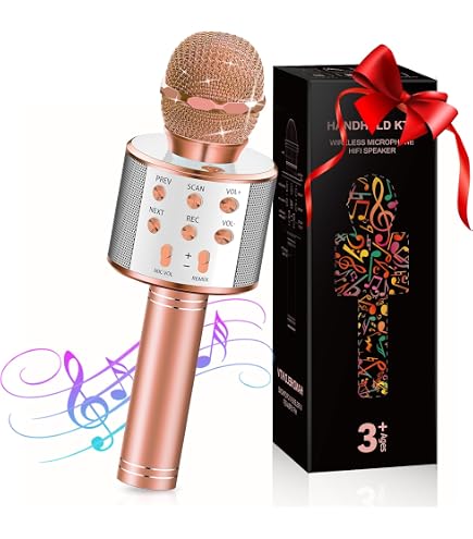 Silvergear® Micro sans Fil Karaoke pour Enfants avec Haut-Parleur Bluetooth | Fonction Enregistrement & Mode Selfie | Batterie 1200mAh | 5-6h d'Autonomie | Temps de Charge 3-4h | Or Rose