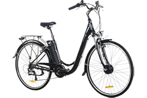 ‎PROTOUR ProTour E-Bike für Damen Herren, 28 Zoll, Elektrofahrrad E-Citybike RC820, 10,4Ah Akku, 250W Frontmotor, 7-Gang Shimano Kettenschaltung, 25 km/h, mit Gepäckträger, Tiefeinsteiger, Alu-Rahmen leicht