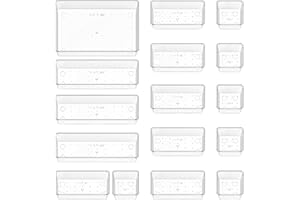 Quirlig 16 Piezas Organizadores de Cajones de Plástico Transparente, Separadores de Cajones de Escritorio de 4 Tamaños, Bandejas de Almacenaje para Maquillaje, Baño, Oficina