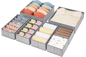 DIMJ Boite Rangement de Non-tissé, Lot de 7 Organisateur Tiroir Pliable et Respirant, Rangement Sous Vetement Ideal Pour Soutiens-Gorge, Chausettes, Gris Clair