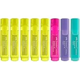 Faber-Castell Fosforlu Kalem Seti, 8&rsquo;li, Pastel Renkler, Kutulu, Su Bazlı M&uuml;rekkep, Kesik U&ccedil;, 3 Farklı &Ccedil;izgi Kalınlığı