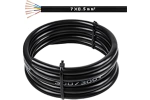 Qiping 5 Metri 7 Fili x 0,5 mm² Cavo Auto Rotondo Flessibile - Cavo Guaina Nera 12 V/24 V/48 V/60 V per Rimorchio Auto