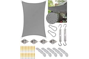 MOXTOYU Rectangle Sun Shade Sail Waterproof, 2x3m Garden Sail, PES Awning Canopy 98% UV Block With Rope, Outdoor Patio Party Awning with Install Accessories, Weather Resistant Durable Garden Shade Sail