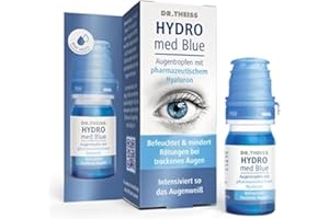 ‎DR.THEISS Dr. Theiss HYDRO med Blue Augentropfen mit pharmazeutischer Hyaluronsäure | Befeuchtet & mindert Rötungen bei trockene Augen und intensiviert so das Augenweiß | Blue Drops | ohne Konservierungsstoffe