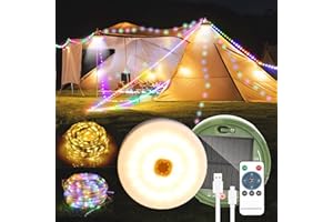 Brillistep Outdoor Solar Camping Light, 20m 200 LED RGBW Retractable String Lights, IP65 Waterproof, 10 Lighting Modes + 3 Brightness Levels, For Camping, Tents, Outdoor, Special Events