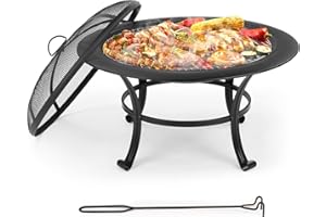 TLSUNNY Brasero de Jardin Φ76cm, Barbecue Grill Extérieur, Braséro Extérieur, avec Poker et Couvercle de Protection, pour Camping, Feu de Camp, Jardin