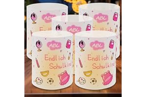 WAYBWZDQ 12 Windlicht Tischdeko Einschulung Mädchen, Windlicht Schulanfang Deko, Endlich Schulkind Tischdeko Einschulung Schulkind Windlichter Mädchen Tischdeko für Teelichter (Rosa)