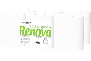 Renova Green Bobinas Secamanos | 6 Bobinas de 96 Metros | Papel Blanco 2 Capas | Certificado Ecolabel