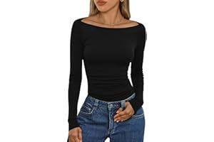 Aottori Maglie Donna Maniche Lunghe Scollo a Barca Maglietta Elasticizzata Coste Elegante T Shirt Firmate Slim Fit Top Basic Sexy Tshirt Aderente Casual