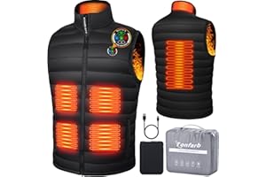 Tonfarb Gilet Riscaldato Uomo, Giubbotto Riscaldato con 16000mAh Batteria, Elettrico Giacca Riscaldata, 6 Zone di Riscaldamento, 3 Temperatura Regolabile per Attività all'Aperto Viaggio