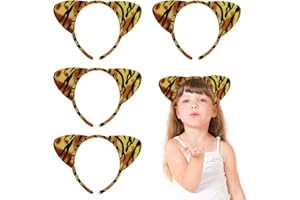 FUIPVGI 4 Pcs Tiger Ears Headband, Cute Animal Headband, Fancy Dress Headwear for Birthday Halloween Party Children Animal Party Costume Hair Accessories for Adult Boys Girls (Brown)