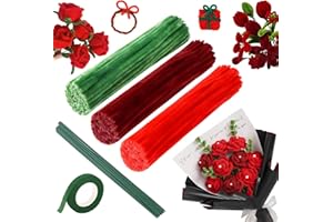 UNIANE 300 Stück Pfeifenreiniger Blumen Set, 20 Stück Grün Basteldraht, Klebeband, Pfeifenreiniger zum Basteln, Rosensträuße Bastelprojekte, Biegeplüsch 30cm Pfeifendraht zum Basteln