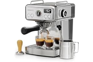 HIBREW Macchina Caffè Espresso Programmabile, Macchinetta Caffè Polvere in Acciaio Inossidabile da 19 Bar con Lancia Vapore, Serbatoio d'Acqua Rimovibile da 1,8L, Regolazione Multifunzionale