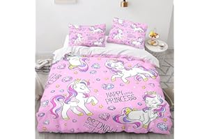 Xisnuient Funda Nórdica con Temática de Unicornio 2/3 Piezas Juego de Sábanas Comfort para Niños Pegaso Arcoiris Niña Unicornio Mágico Ropa de Cama Funda de Edredón (Color 4,Cama 90 cm,150x200 cm)