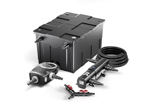 SunSun Kit complet: CBF-550 Filtre de bassin jusqu'à 60000L Biologique, NEO10000 pompe de filtration 10000l/h 80W, CUV-236 lampe uv UVC Clarificateur avec 36W, 25m Tuyau 25 mm, Y-distributeur