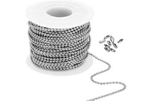 PATIKIL 2mm x 56ft 304 Stainless Steel Ball Chain, 1 Set Ball Chain Bead with 100 Pcs Matching Connector Clasp for Curtain Blind Pull, Tag Rings, DIY Crafts