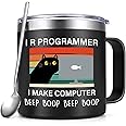Qtencas Programmer Gifts for Men Women, I R Programmer I Make Computer Beep Coffee Mug, Stainless Steel Mug for Programming Student Graduation, Christmas Birthday Gifts for Nerds, Cat Lover, 14oz